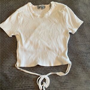 White Ribbed Tie-Back Top